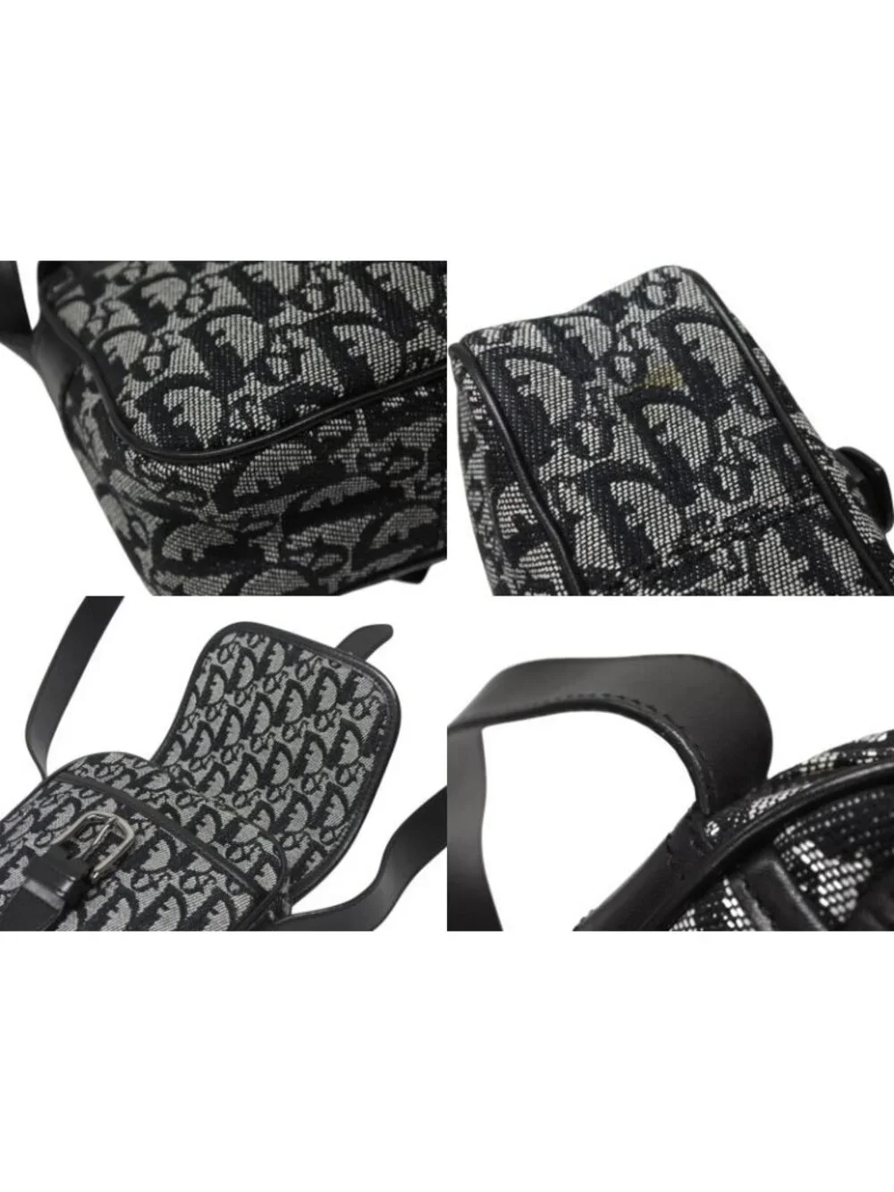 Dior Shoulder Bag Trotter Canvas Leather Black Galliano